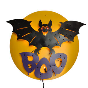 Lighted Halloween Window Display Bat Boo 18in Sculpture Indoor Outdoor Decor